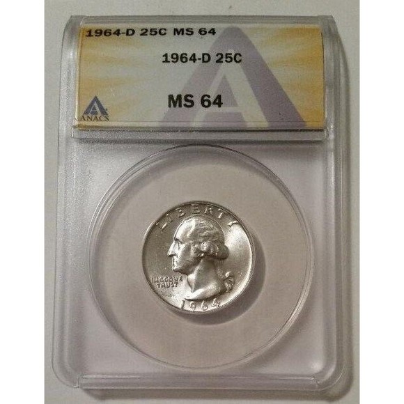 1964 D Washington Quarter MS64 ANACS - Picture 1 of 2